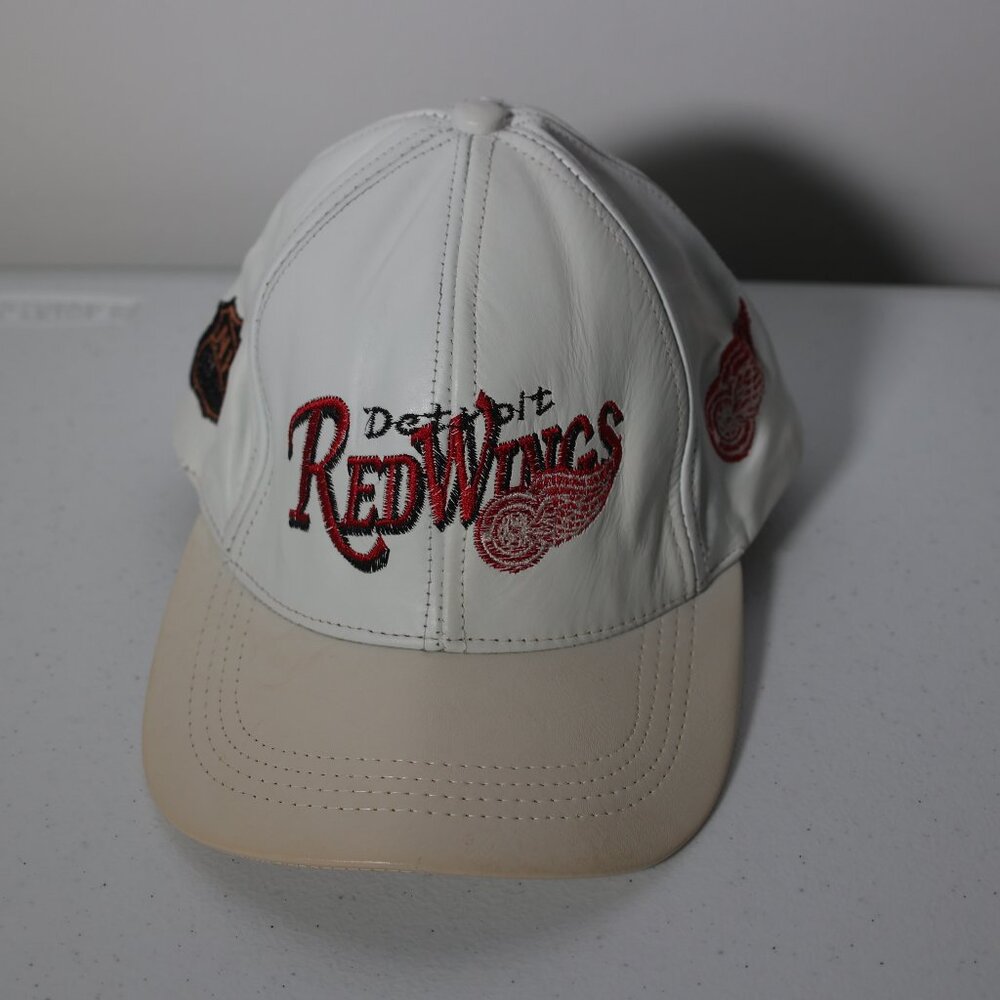 Vintage Detroit Red Wings Leather Hat White NHL Hockey Cap